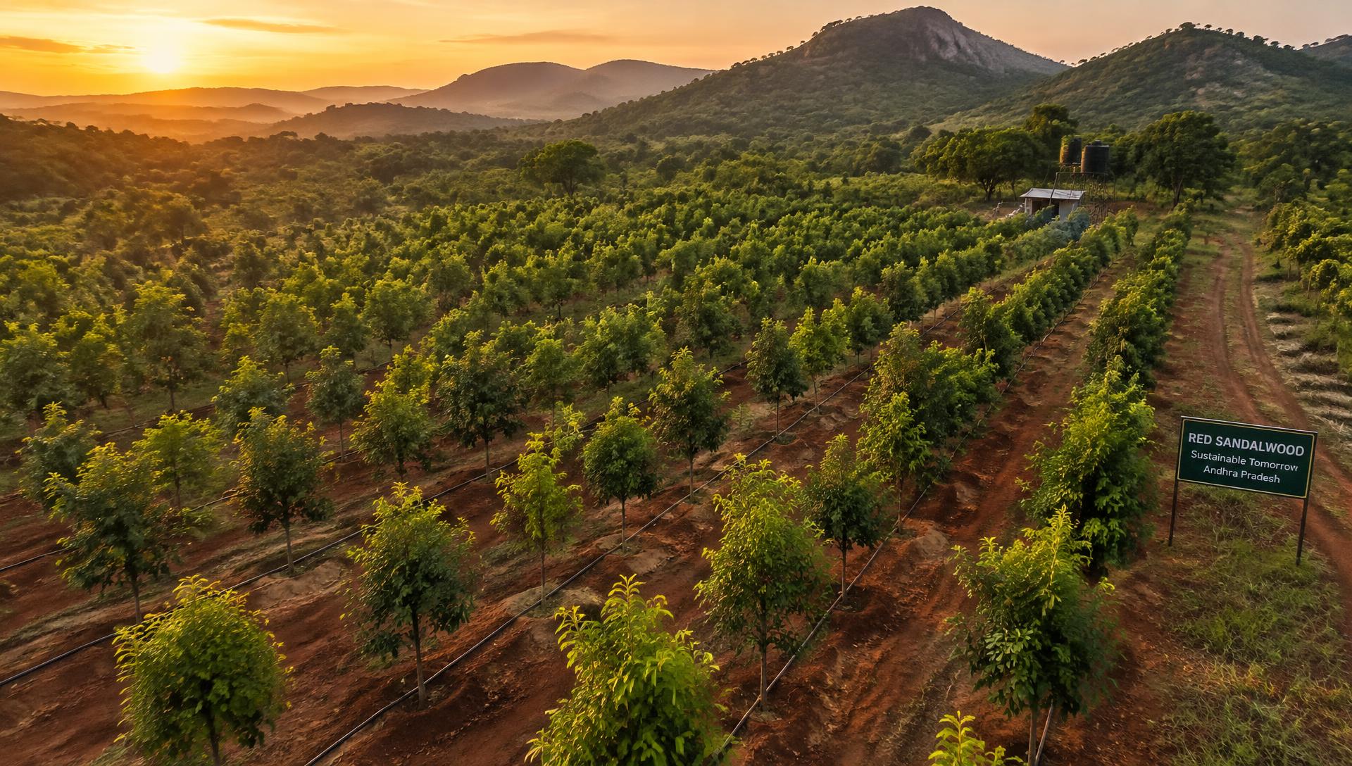 Aerial view of Red Sandalwood plantation in Kanigiri, Andhra Pradesh